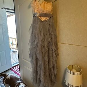 Elegant Gray and Cream Evening Dress
